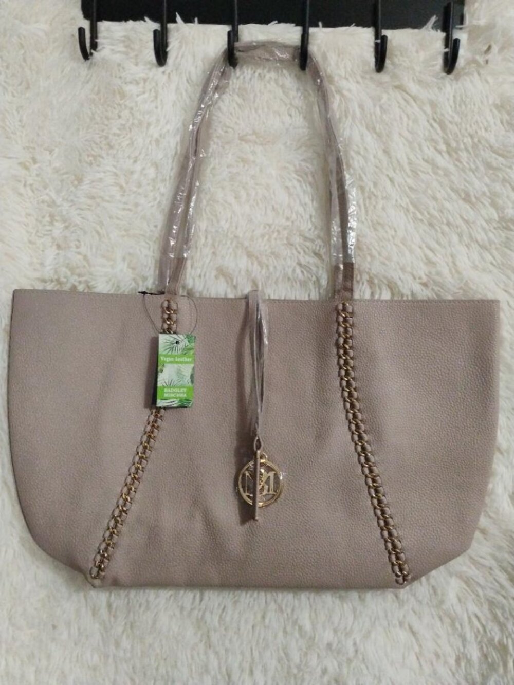 Badgley Mischka Decorative Chain Tote In Taupe NWT